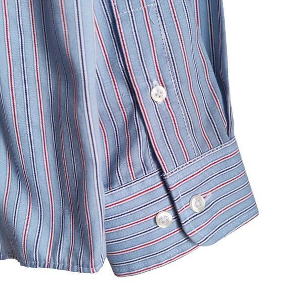 NAUTICA Preppy Button Down Stripe Sailboat Logo Cotton Blend Poplin Shirt Sz M - Picture 6 of 7